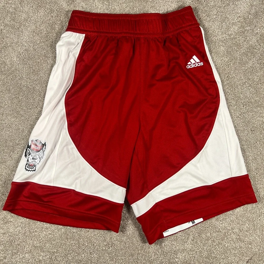 Adidas Mens Size M‎ Red White NC State Wolfpack Logo Basketball Shorts NWT